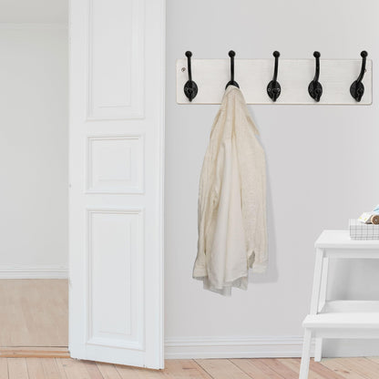 WEBI Rustic Coat Rack Wall Mount,5 Cast Iron Coat Hooks Wall Mounted,Heavy Duty Wall Coat Hanger Hooks for Hanging Coats,Clothes,Black on White,2