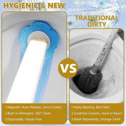 Disposable Toilet Brush 2 Pack Toilet Brush Disposable with 48 Toilet Cleaning Pads, Extended Holder Set
