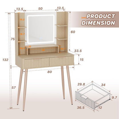 IKALIFE Wooden Dressing Table with Mirror and Lights, Small Vanity Table