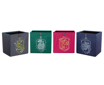 Harry Potter Hogwarts Houses 11-Inch Storage Bin Cube Organizers | Set of 4, Red, One Size (RBF-16686-C)