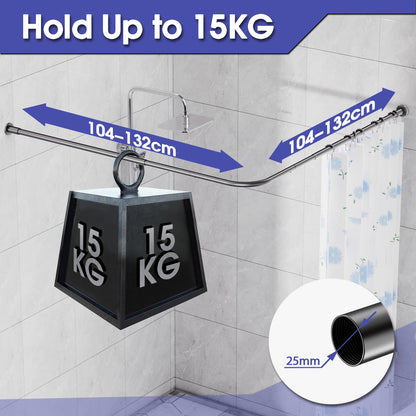 WELDUN L-Shaped Shower Curtain Rod, 104-132cm × 104-132cm Stainless Steel