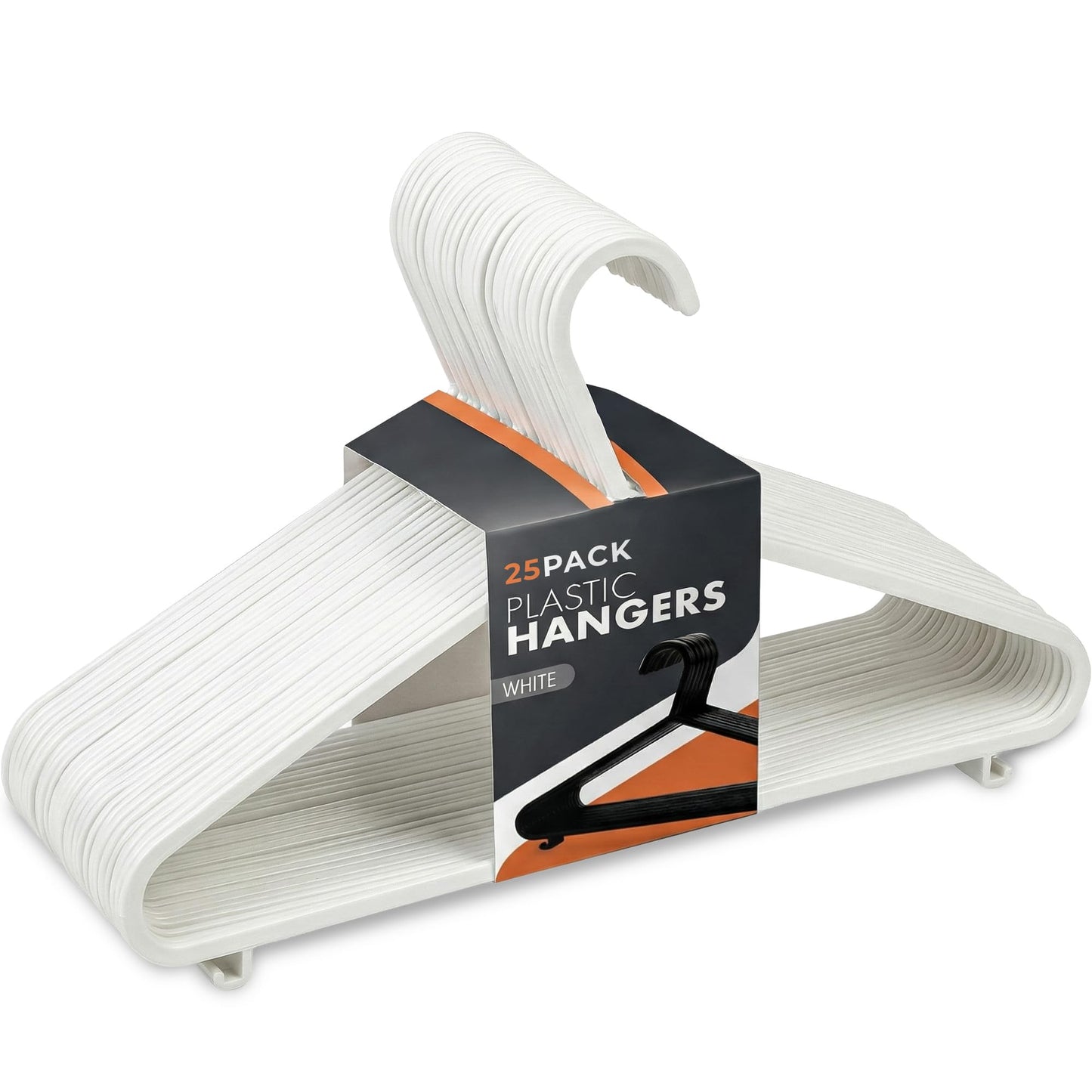 Scott 11 Plastic Coat Hangers, 25 Pack - Adult White Strong Clothes Hangers For Clothes, Durable With Hooks For Space-Saving, Lightweight, Non-Slip
