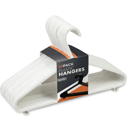 Scott 11 Plastic Coat Hangers, 25 Pack - Adult White Strong Clothes Hangers For Clothes, Durable With Hooks For Space-Saving, Lightweight, Non-Slip
