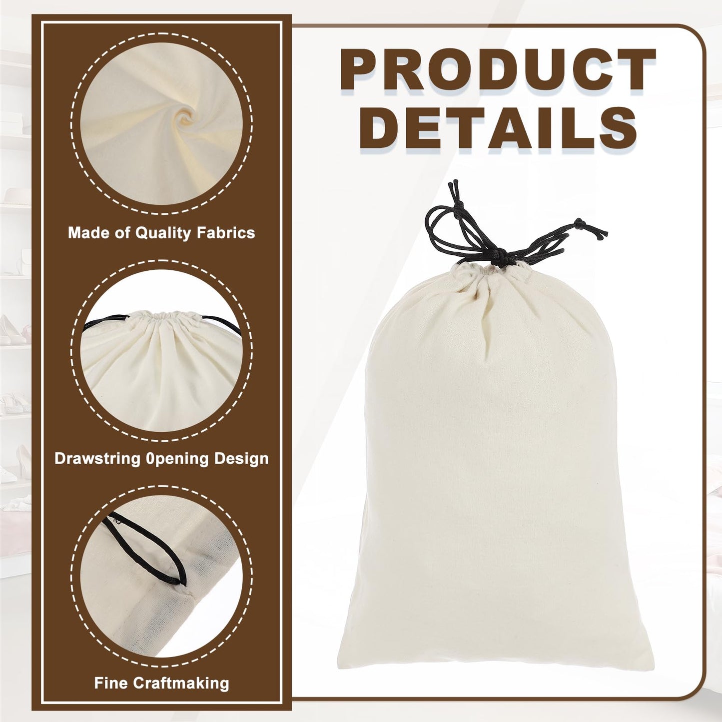 sourcing map 2 Pack Dust Bags for Handbags, 8.7x11.9" Cotton Drawstring Storage Pouch Bag Dust Cover Storage Bags for Purses Shoes Boots Daily Travel