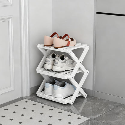 GIRYES Small Shoe Rack White, 3 Tier Bamboo Foldable Shoes Organizer Free Standing Shelf for Entryway, Bedrooms, Closet, Living Room Corner