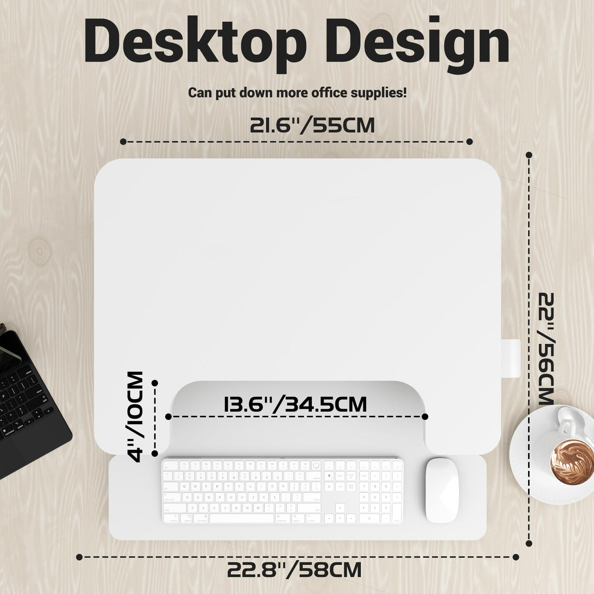 ERGOMAKER Standing Desk Converter, 22"/55cm, White