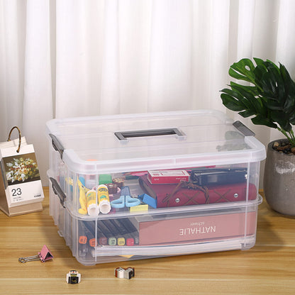 IGNPION 2-Tier Stackable Craft Storage Box Plastic Adjustable Storage Containers with Carry Handle Transparent Containers Organiser for Art & Craft