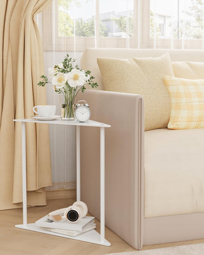 Yawinhe Triangle Metal Side Table,2-Tier Small Corner Table,White,2 Pack