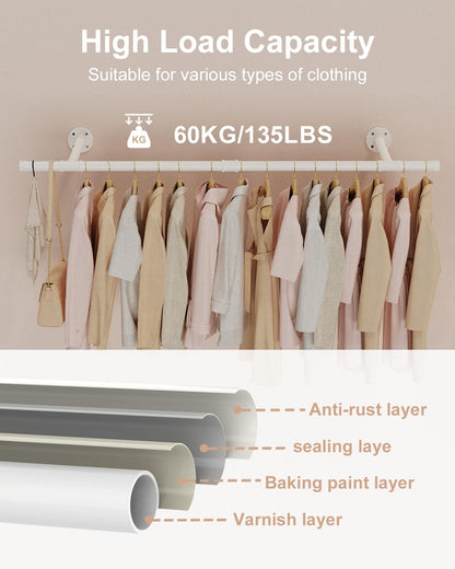 GUOHNHE 121cm Wall Mounted Clothing Rack, Hanging Rail, Cream, 1 Pack