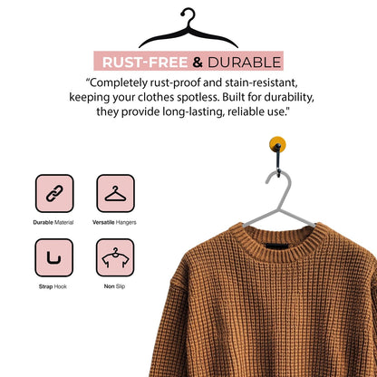 Roe Tenpo Coat Hangers, Grey | Adult Plastic Clothes Hangers for Clothes | Durable & Lightweight | Non-Slip, Space-Saving Design for Shirts, Jackets
