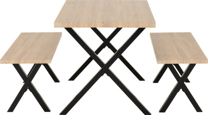 Seconique Buxton Dining Bench Set In Light Oak Effect/Black