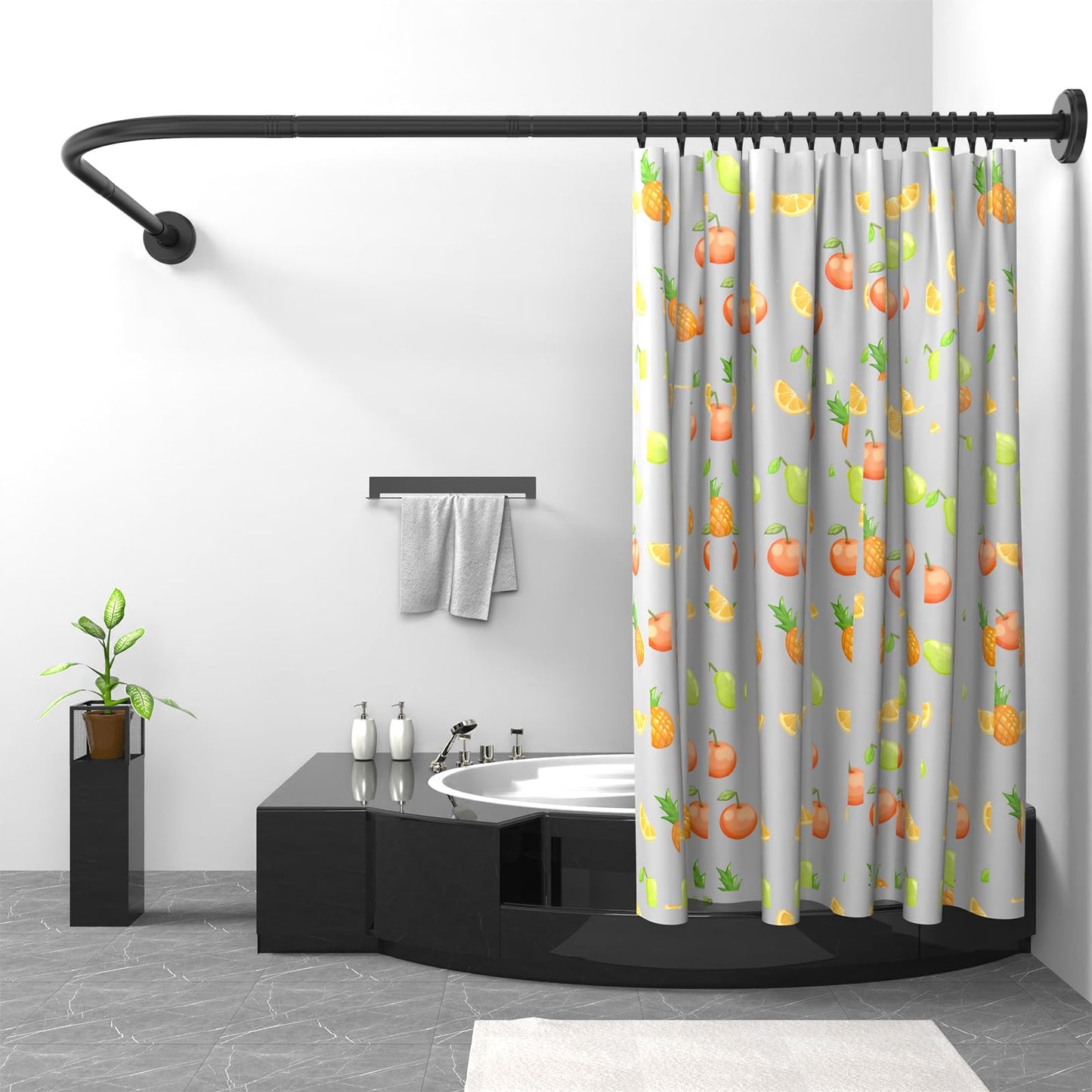 Misounda Stainless Steel Shower Curtain Rail L Shape, 120-120 cm, Black, Adjustable, Wall Mounted, Polished Finish