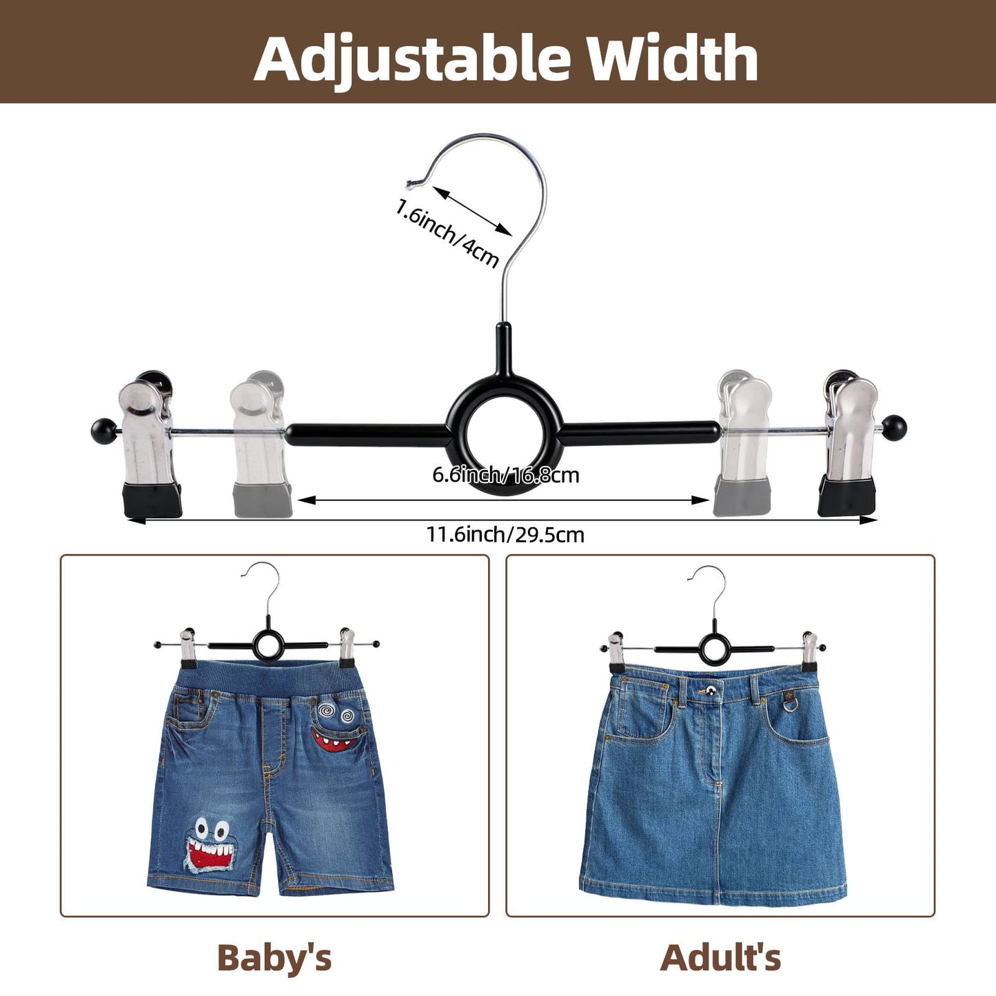 Trouser Hangers with Clips,10Pack 30cm Adjustable Heavy Duty Metal Coat Hangers,Space Saving Skirt Hangers for Women,Non-Slip Shorts Jeans Pants