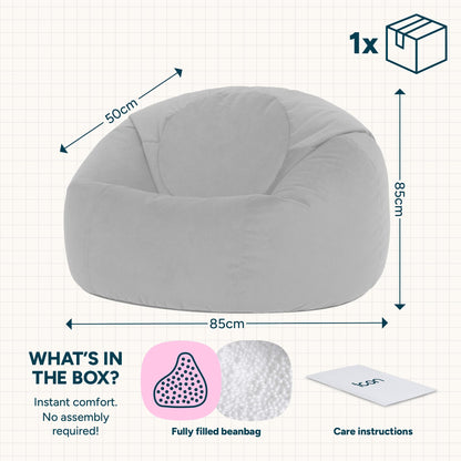icon Kingston Velvet Bean Bag with Filling Included, Grey