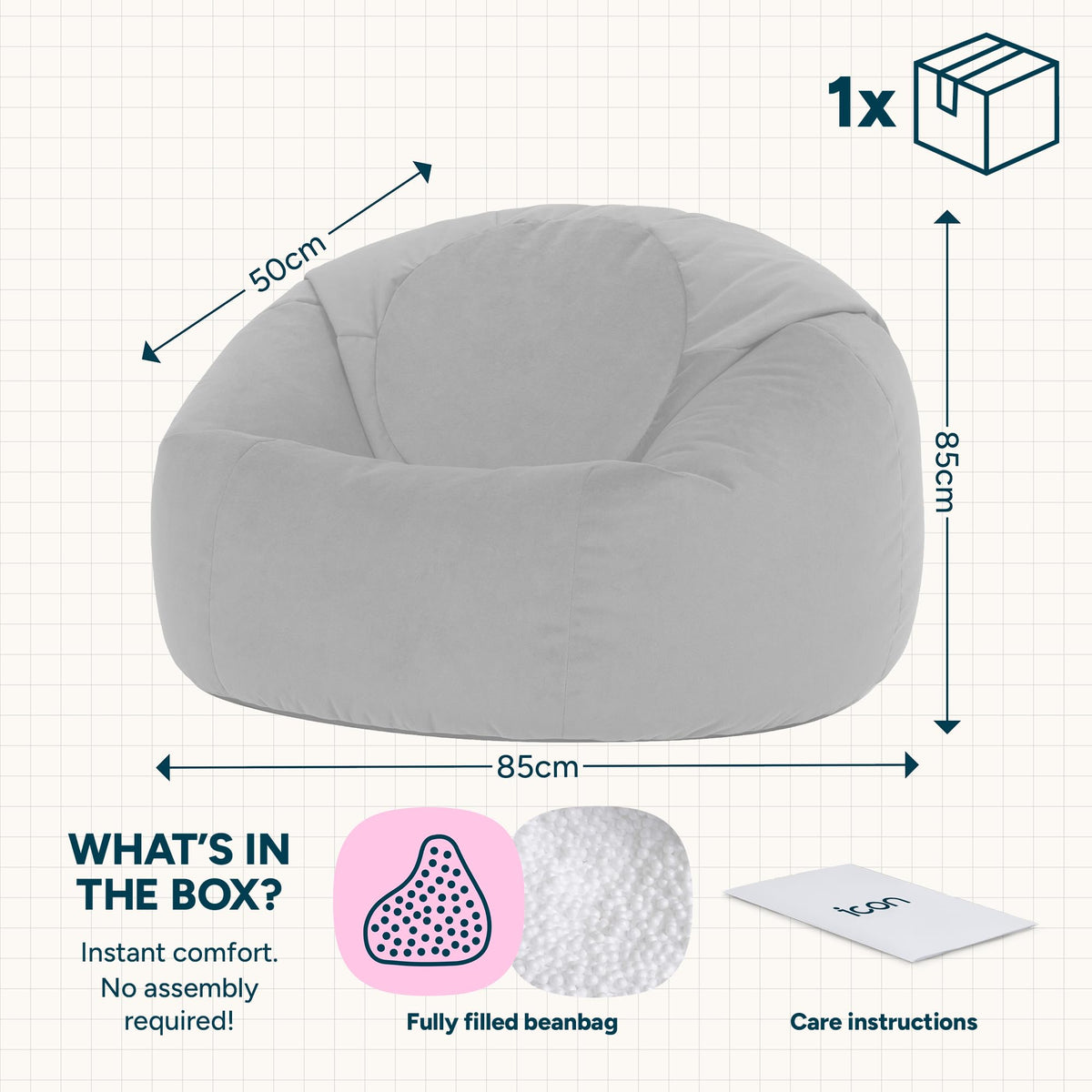 icon Kingston Velvet Bean Bag with Filling Included, Green