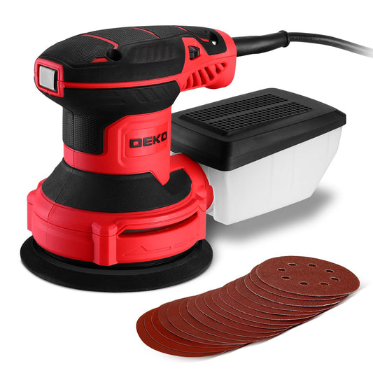 DEKOPRO Random Orbit Sander 300W 2.5A with 16Pcs Sandpapers, 6 Variable Speed 14000RPM, 5 Inches Hand Electric Tool, Dust Removal Function, Fit for