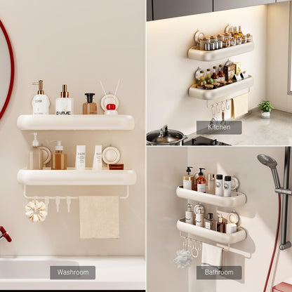 Voldra Shower Caddy Suction Cup, Arc Adhesive Bathroom Shelves Shower Storage Wall Mounted Bathroom Caddy Stick on Shower Organiser Rack With 4