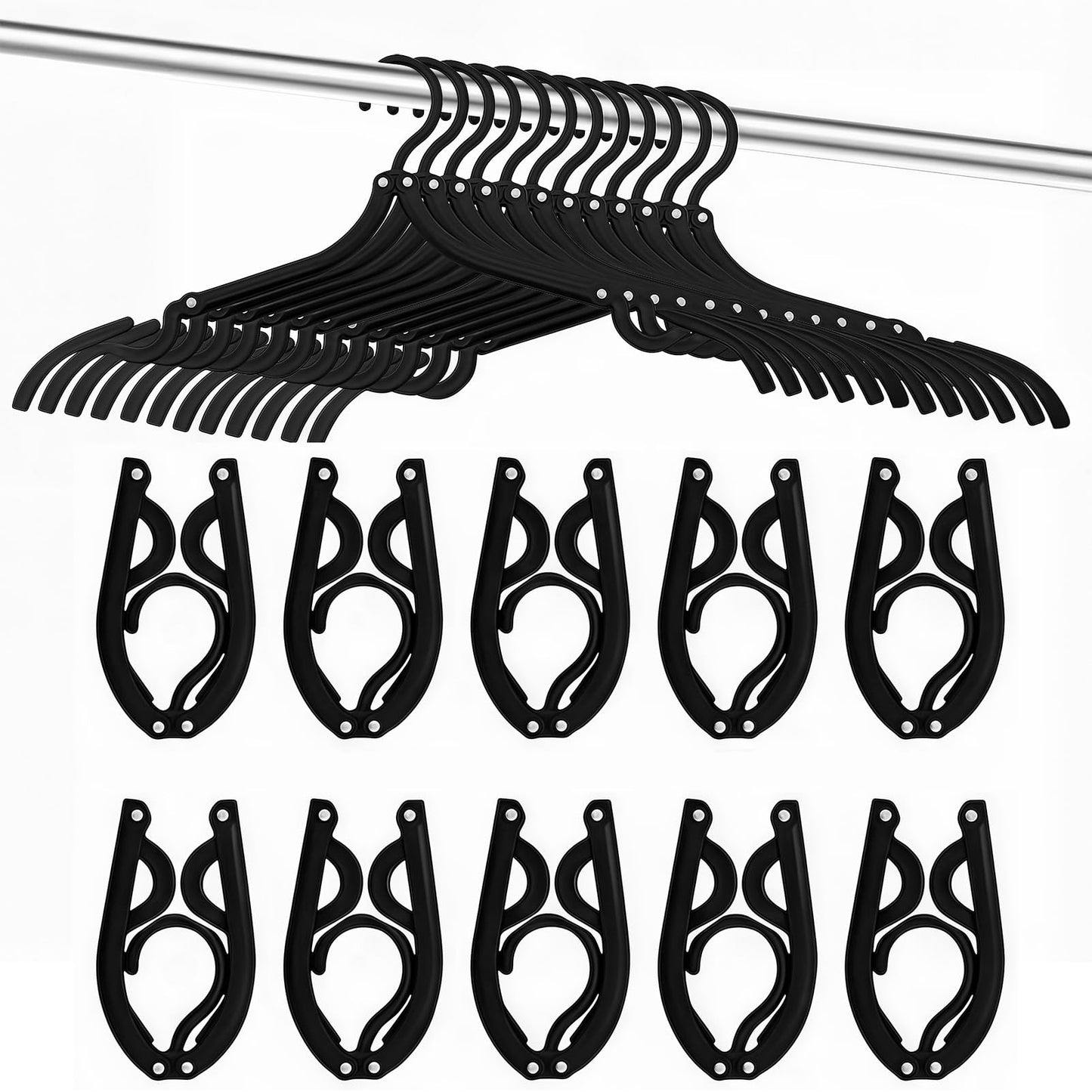 10 Pack Black Foldable Travel Hangers, PP Plastic Lightweight Clothes Hangers, Compact Portable Travel Coat Hooks for Space Saving Storage