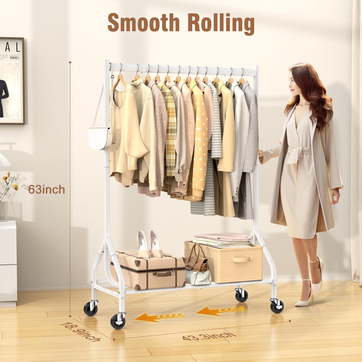 EAGMAK Heavy Duty Rolling Clothes Rail Load 180 KG (White, 110×48×160 cm)