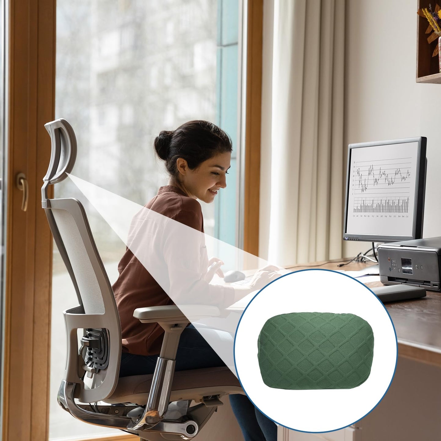 sourcing map Office Chair Pillow Cover, Office Chair Headrest Attachment Mesh Removable Headrest Protector for Home Desk Computer Chairs, Bean Green