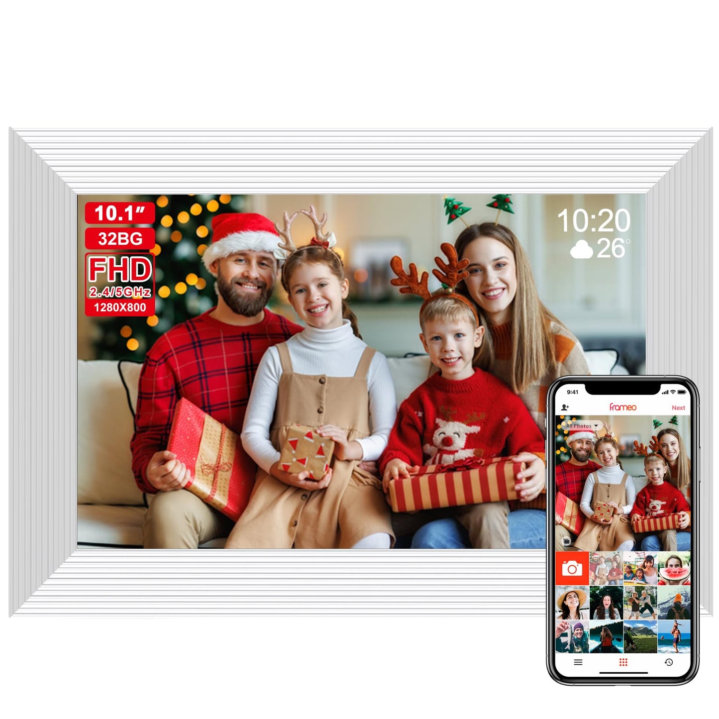 Frameo 10.1 Inch Smart WiFi Digital Photo Frame,Digital Picture Frame Wi-Fi with 32GB Storage & SD Slot, Electronic Picture Frame IPS Touch Screen