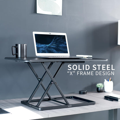 VIVO Ultra-Slim 81cm Single Top Height Adjustable Standing Desk Riser, Compact Sit Stand Desktop Converter for Monitor or Laptop, Black, DESK-V032J