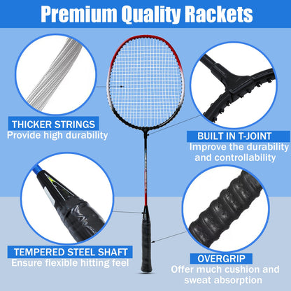 Magicorange Badminton Rackets Set of 4 for Outdoor Backyard Games, Including 4 Racquets,4 Shuttlecocks, 4 Replacement Grip Tapes & 1 Carry Bag