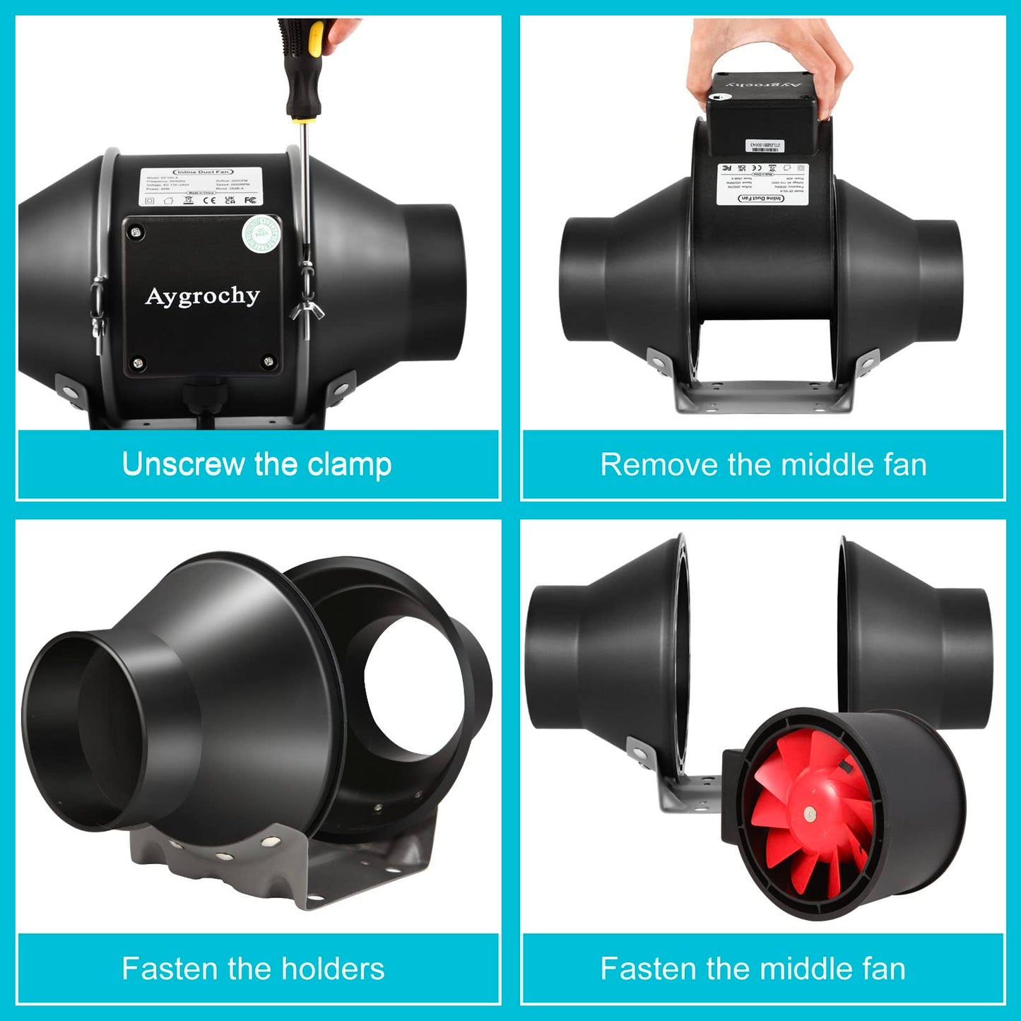 Aygrochy 6 inch Quiet Inline Duct Fan with Variable Speed Controller - Ventilation Exhaust Fan Using for Heating Cooling Booster, Grow Tents,