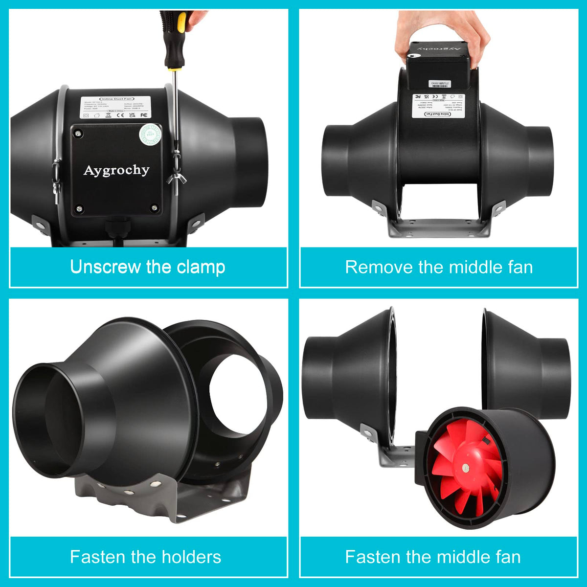 Aygrochy Quiet 4 Inch Inline Fan with Variable Speed Controller, Using for Heating Cooling Booster, Grow Tents, Hydroponics,Home use Ventilation and
