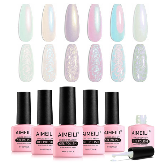 AIMEILI Gel Nail Polish Set Soak Off UV LED Gel Polish Multicolour/Mix Colour/Combo Colour Of 6pcs X 8ml - Gift Kit 42