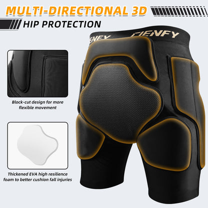 Cienfy 3D Hip Protective Padded Shorts EVA Tailbone Pad Impact Gear for Skiing Skating Snowboarding Skateboarding (Large)