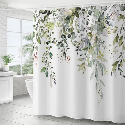 Ezmine Floral Shower Curtain Waterproof Plant Bathroom Decoration Leaves Washable Bathroom Curtain Decor Quick-Drying Shower Curtain with 12 Hooks
