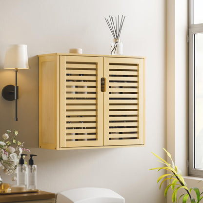 HITNET Bathroom Wall Cabinet, Medicine Cabinet Over the Toilet, Bamboo Hanging Storage Organizer with 2 Doors and Adjustable Shelf for Kitchen