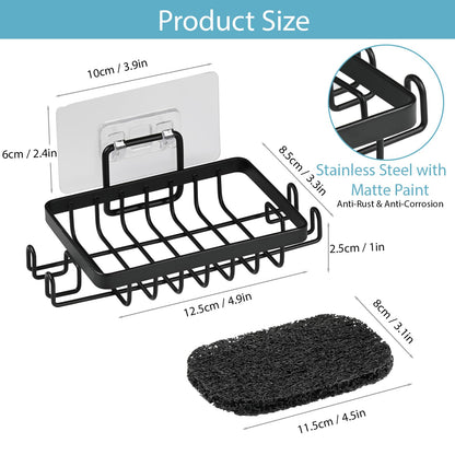YoHyien 2 Pcs Stainless Steel Wall Mounted Soap Holder, Self Adhesive Soap Dishes with Hooks & Soap Saver, Shower Soap Holder for Bathroom, Kitchen