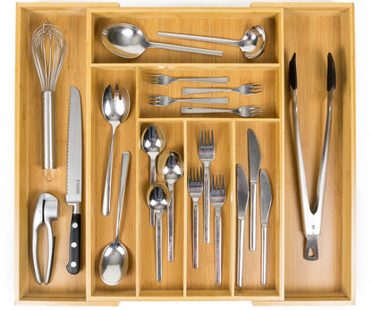 budu Cutlery Tray #50 (Depth 50 cm) Made of Bamboo - Drawer Organiser System for the Kitchen - Cutlery Tray for Bamboo Drawers - Extendable - Kitchen