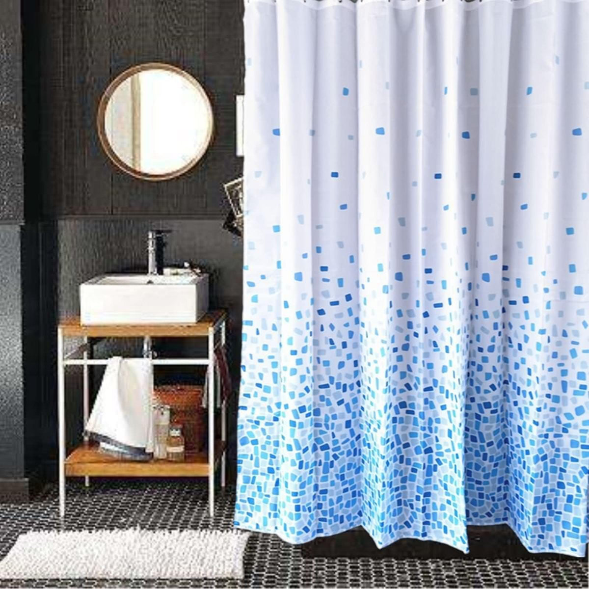 Homxi Bathroom Curtains Mould Proof Resistant 300x200cm,Polyester Shower Curtain with Hooks,Shower Curtain Weighted,Mosaic Pattern Bathtub Curtain