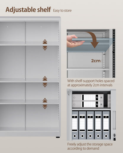 LAND·VOI Steel Storage Cabinet, 4-Tier Lockable Cabinet with Adjustable Shelves, Double-Door Cupboard Storage, For Home, Office Storage