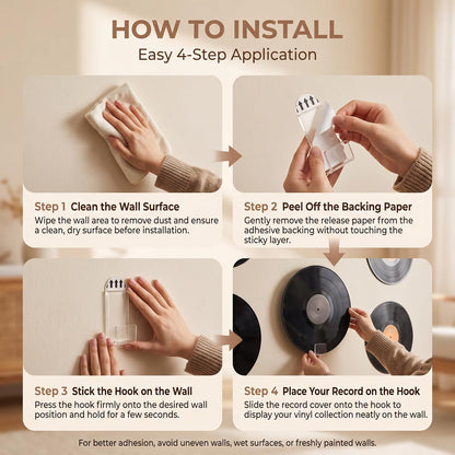 QUUPY 6Pcs Clear Vinyl Record Wall Mounts