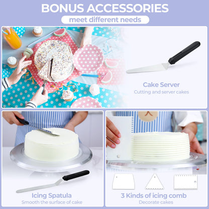 Cake Turntable, Ohuhu 12 Inch Cake Decorating Turntable, Aluminium Alloy Cake Rotating Stand with 2 Icing Spatula and 3 Comb Icing Smoother, for
