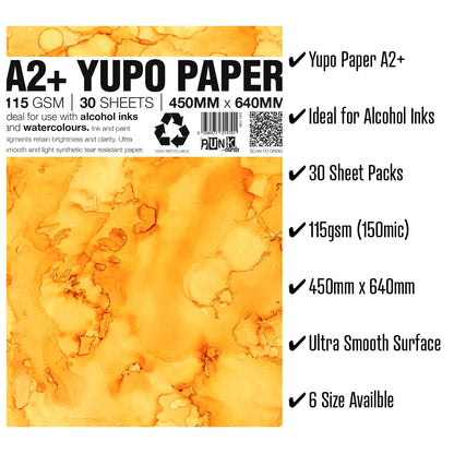 Punkcards - Yupo Paper - Alcohol Inks - Yupo Paper A2 - Alcohol Ink Art Paper - for Artists and Painters - 30 Sheets - 115gsm - A2+ - 450mm x 640mm