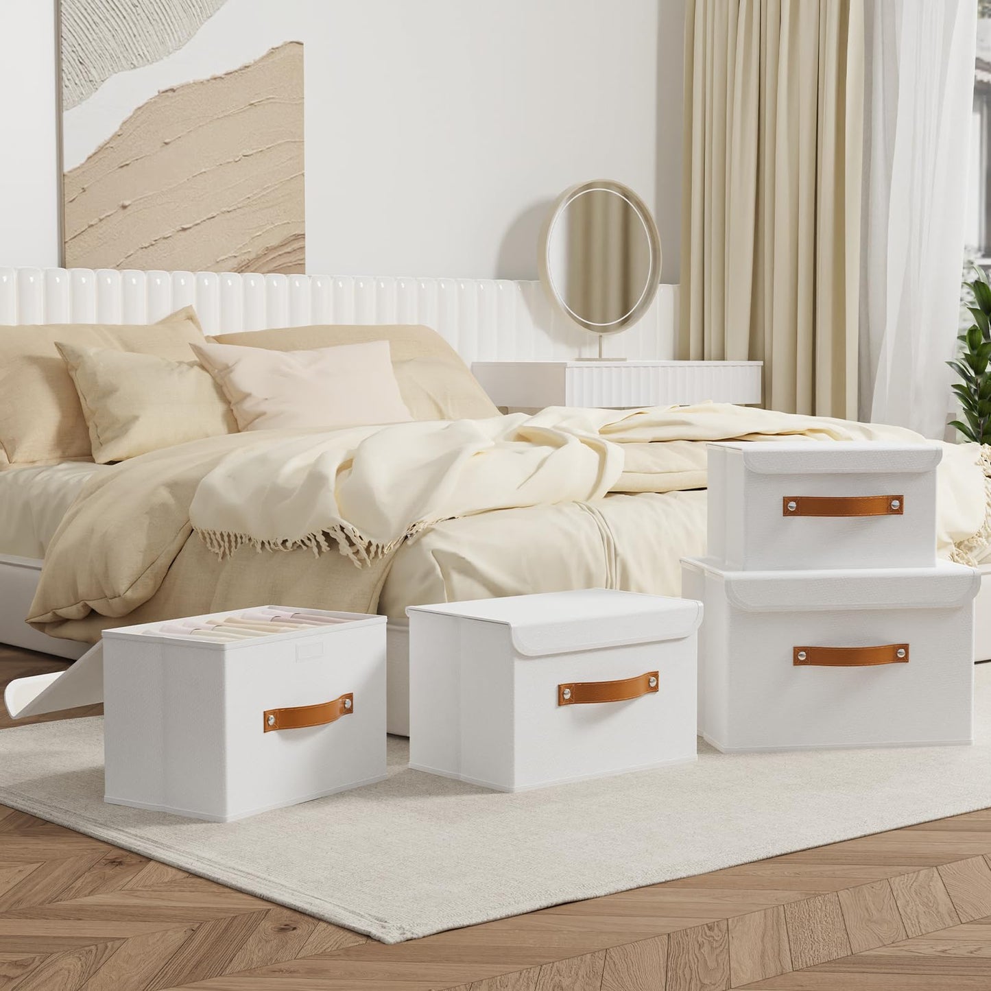 OUTBROS Storage Boxes with Lids 2 Pack, Organiser 45x30x30 cm, White