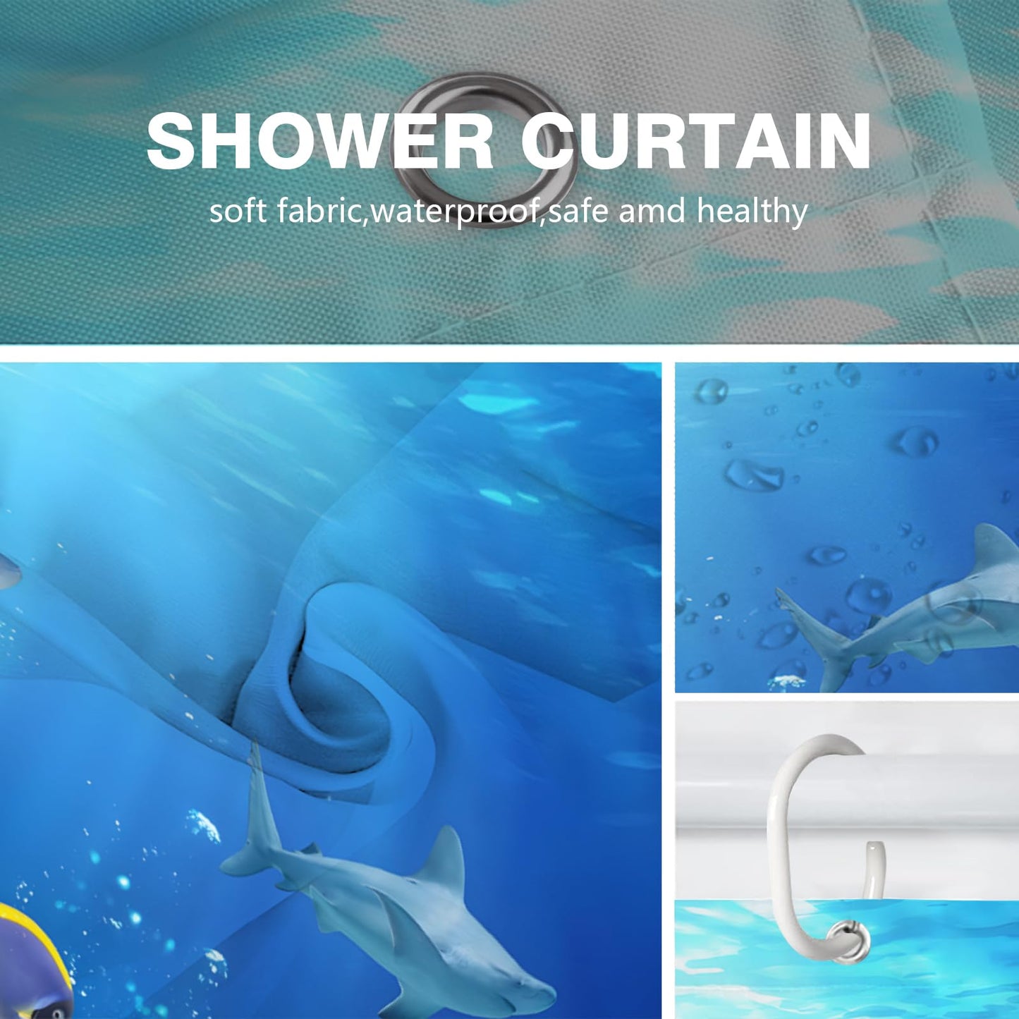 Summer Fish Shower Curtain for Men, Ocean Underwater World Blue Waterproof Bath Curtains, Quick Dry Sea Turtles Decorate Women Bathtub Curtains