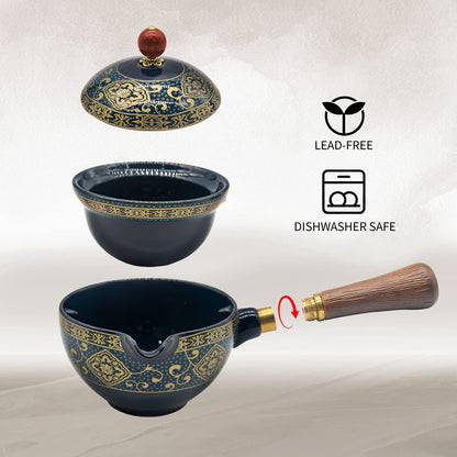 LURRIER Porcelain Chinese Gongfu Tea Set,Portable Teapot Set with 360 Rotation Tea Maker and Infuser,Portable All in One Gift Bag for