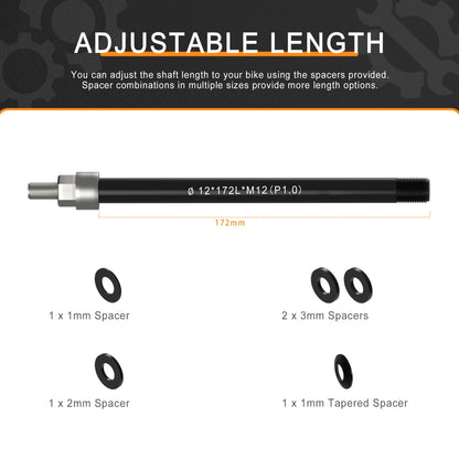 NICEDACK Thru Axle Adapter, M12 x 1.0-160-172mm for Bike Trailer Hitch, 12mm Thru Axle with 1.0 Thread Pitch, Thru-Axle Adapter with a Length