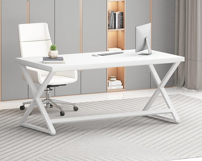 IBF White Computer Desk, Modern Home Office Desk for Writing Work Study, Simple Wooden Metal Pc Gaming Desk in Bedroom
