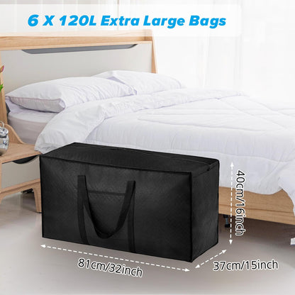 iespell 6 Pack 120L Large Moving Boxes with Lid, Storage Bags, Heavy Duty with Zips and Handles for Moving House, Clothes, Duvet, Underbed