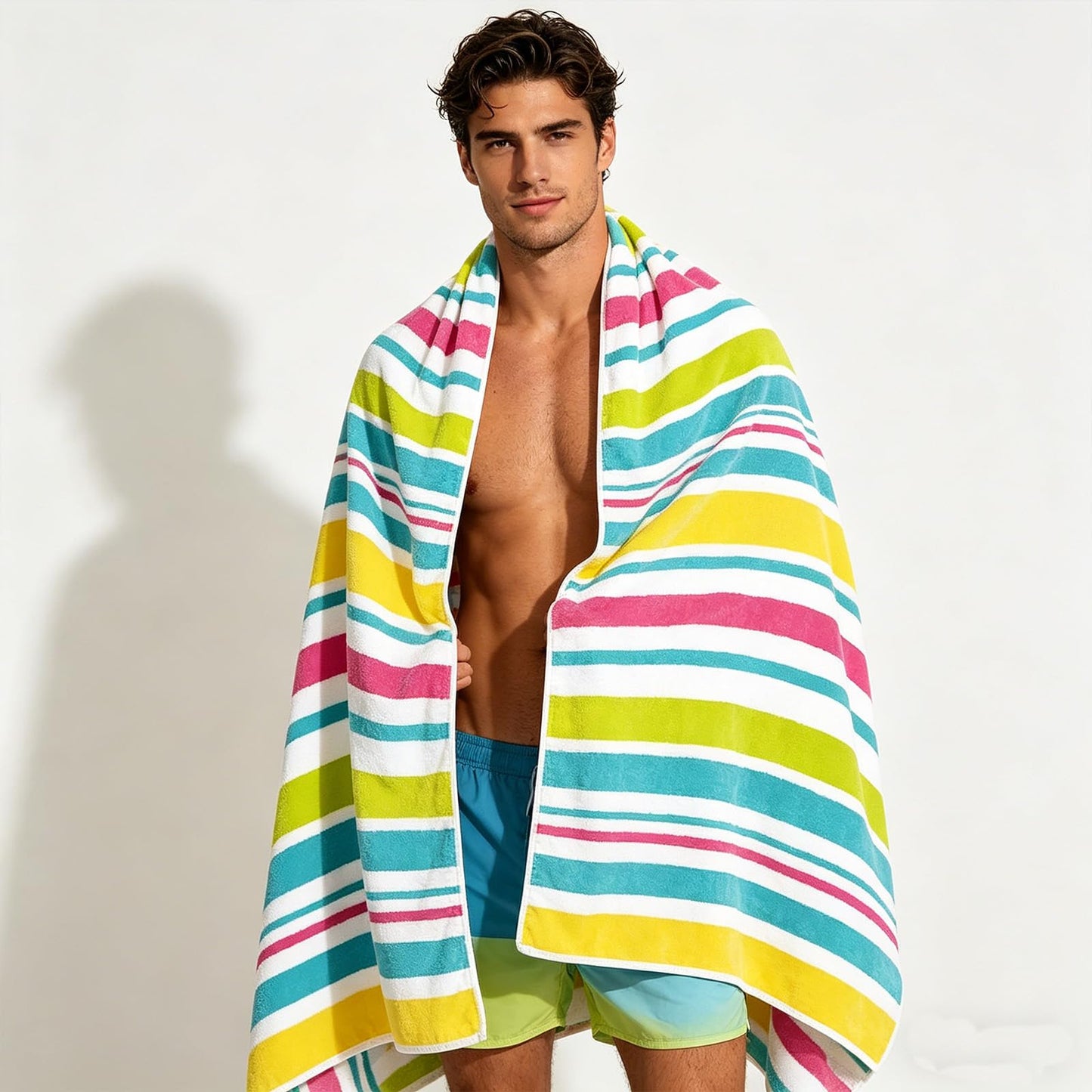 Large Quick Dry Microfibre Beach Towels for Adult,160X90cm Double Sides Pastel Stripe Bath Towel Travel Towels with Pocket,Lightweight Beach Towel