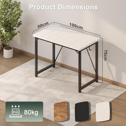 JUMMICO Computer Desk Table Workstation 100 x 50 x 75 cm for Office Living Room Bedroom Simple Assembly Industrial Design Black Desk Metal Frame,White
