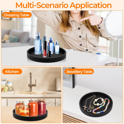 Black Trays for Cosmetics, Jewelry Tray Decorative Plate Bowl, Round Black Silicone Bathroom Trays for Toiletries Makeup Vanity Dressing Table