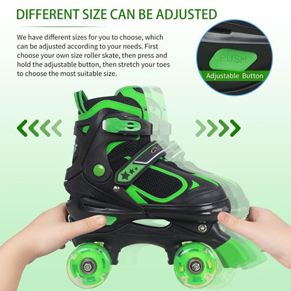Nattork Kids Roller Skates for Boys Girls, 4 Sizes Adjustable Roller Skates with All Light up Wheels, Full Protection for Children's Indoor Outdoor